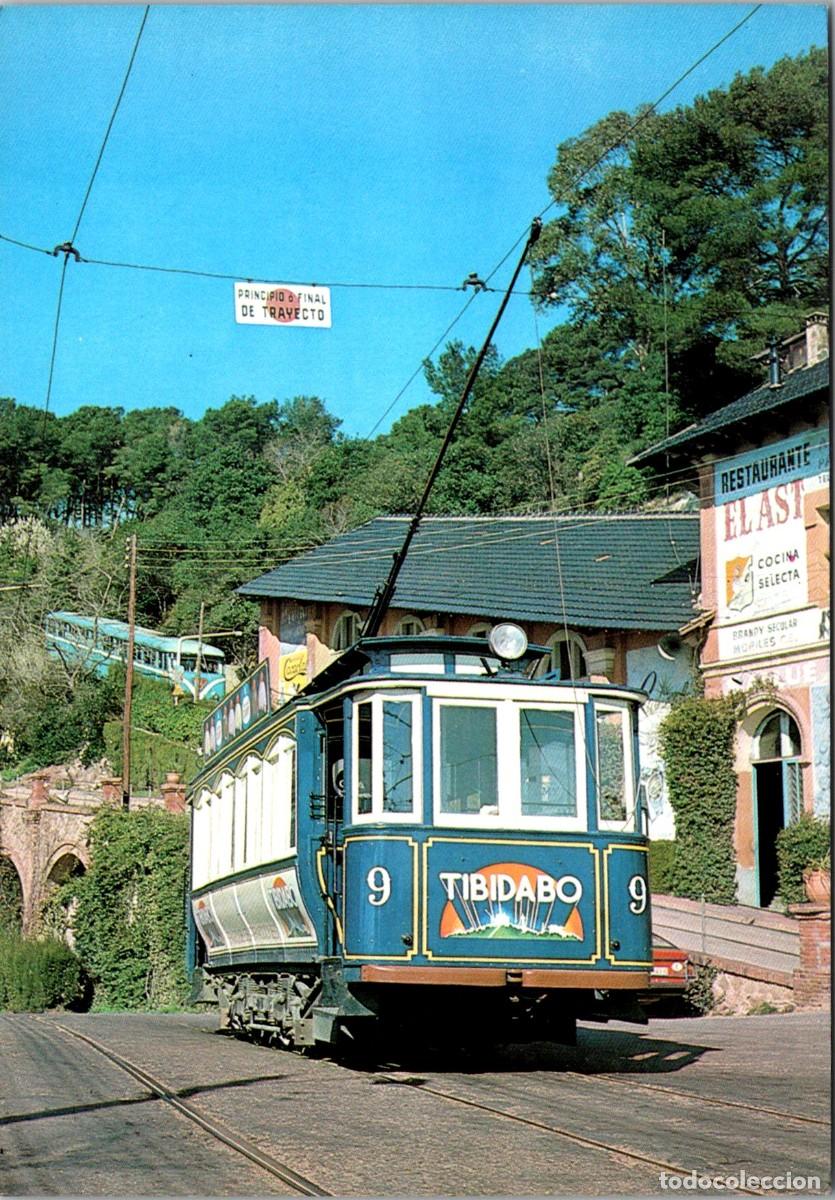 Postales: Barcelona - Tramvia Blau i Funicular Tibidabo - Bergas 37 - Rest. El Ast - Brandy Secular - Cacaolat