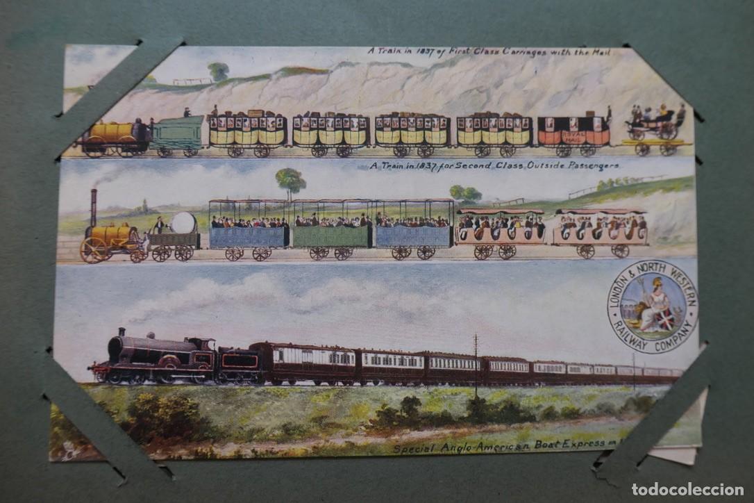 Postales: postal muestra la evoluci&oacute;n del ferrocarril brit&aacute;nico en una sola imagen.