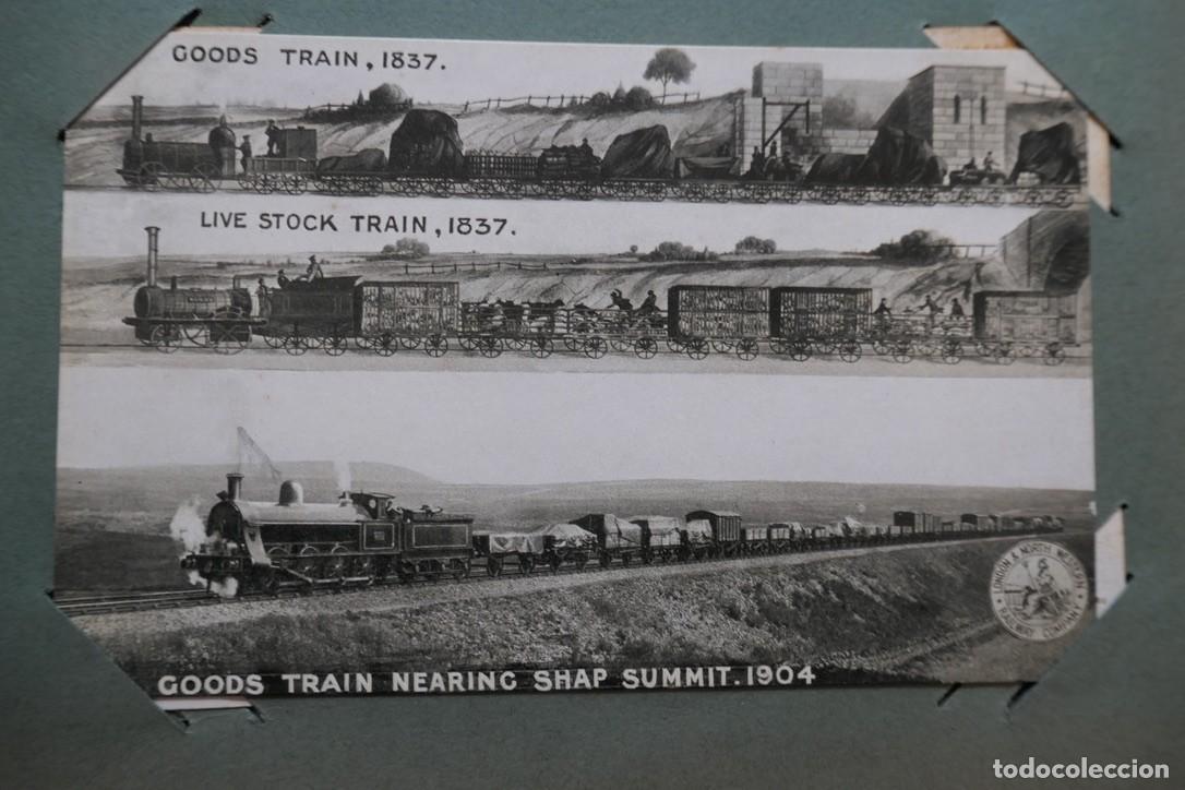 Postales: postal muestra la evoluci&oacute;n del ferrocarril brit&aacute;nico en transporte de mercanc&iacute;as y ganado.