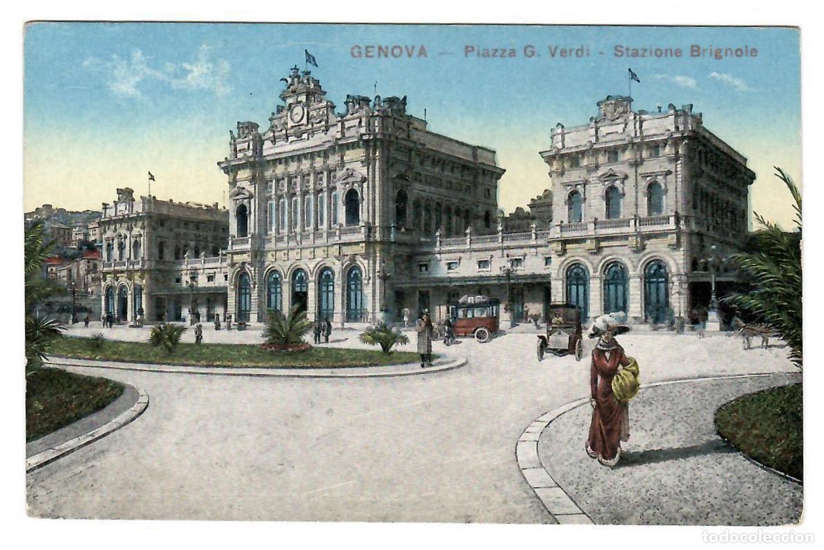 Postales: GENOVA (Italia). Estaci&oacute;n Brignole en plaza G. Verdi. Ed. A. P.. Z&uuml;rich, n&ordm; 18.- Nueva, no escrita.
