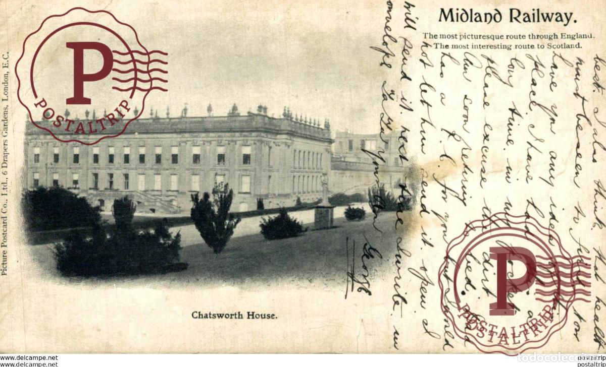 Postales: MIDLAND RAILWAY. CHATSWORTH HOUSE. TREN TRAIN TREIN.