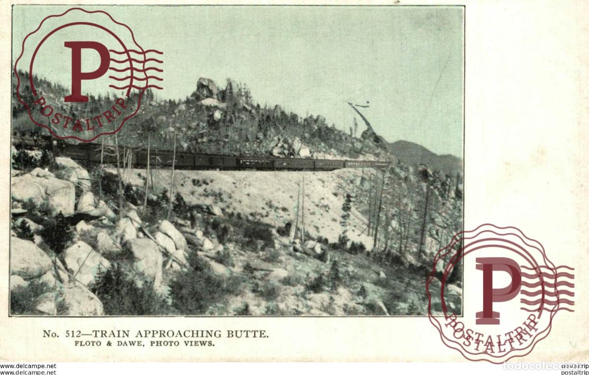 Postales: TRAIN APPROACHING BUTTE. TREN TRAIN TREIN.