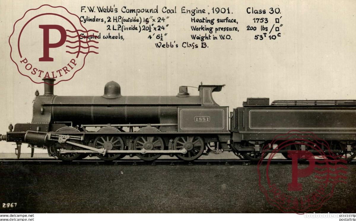 Postales: F. W. WEBBS COMPOUND COAL ENGINE 1901 CLASS 30. REAL PHOTO. TREN TRAIN TREIN.