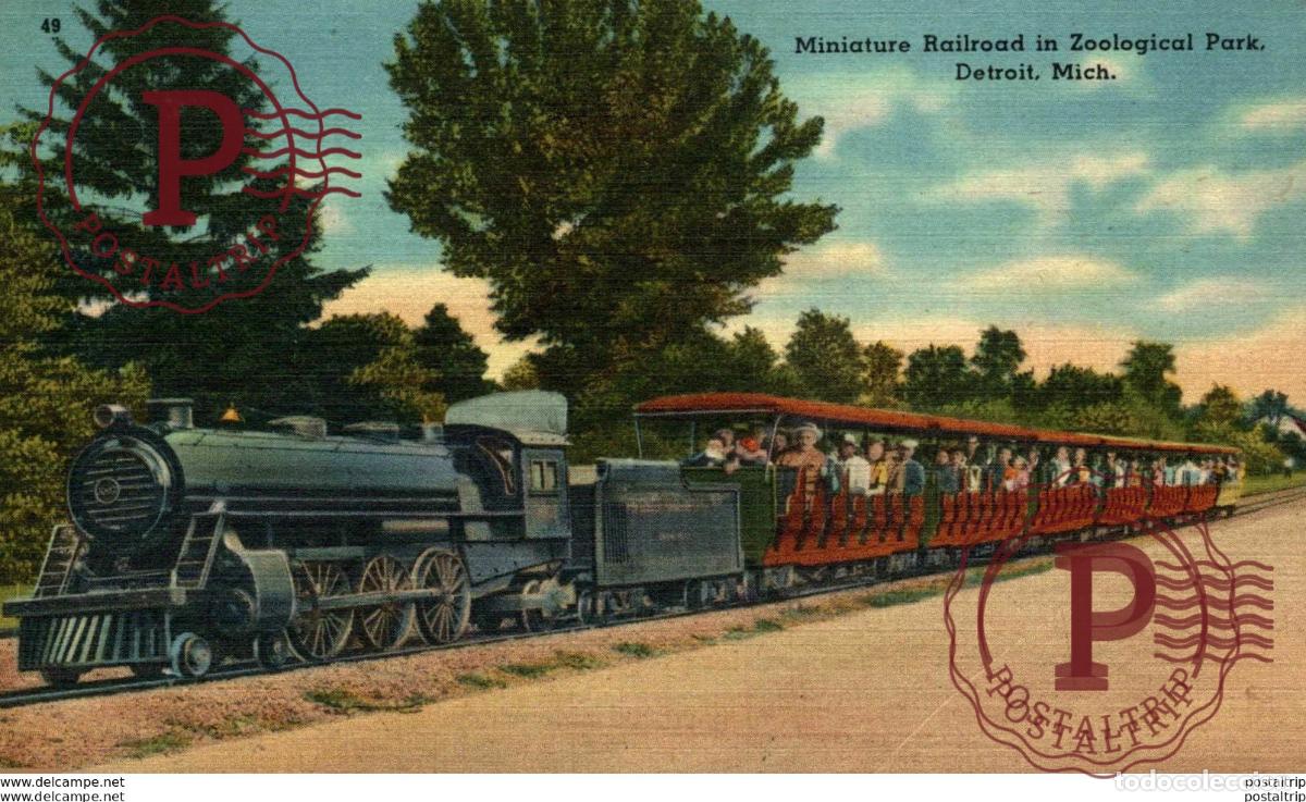 Postales: USA. MINIATURE RAILROAD IN ZOOLOGICAL PARK DETROIT, MICH. TREN TRAIN TREIN.