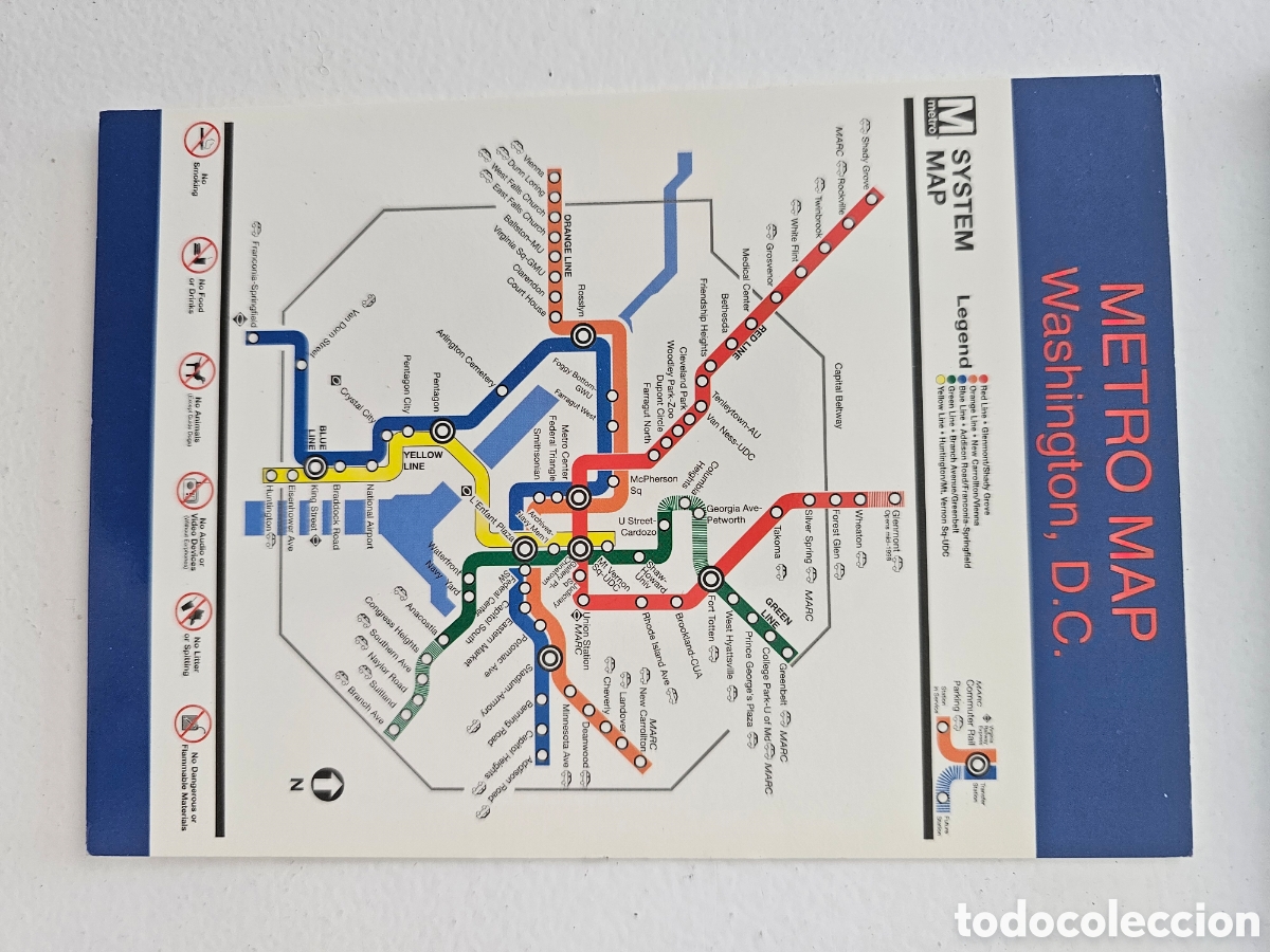 Postales: Postal del metro de Washington D.C USA P 984 1980s 1990s Metro Map