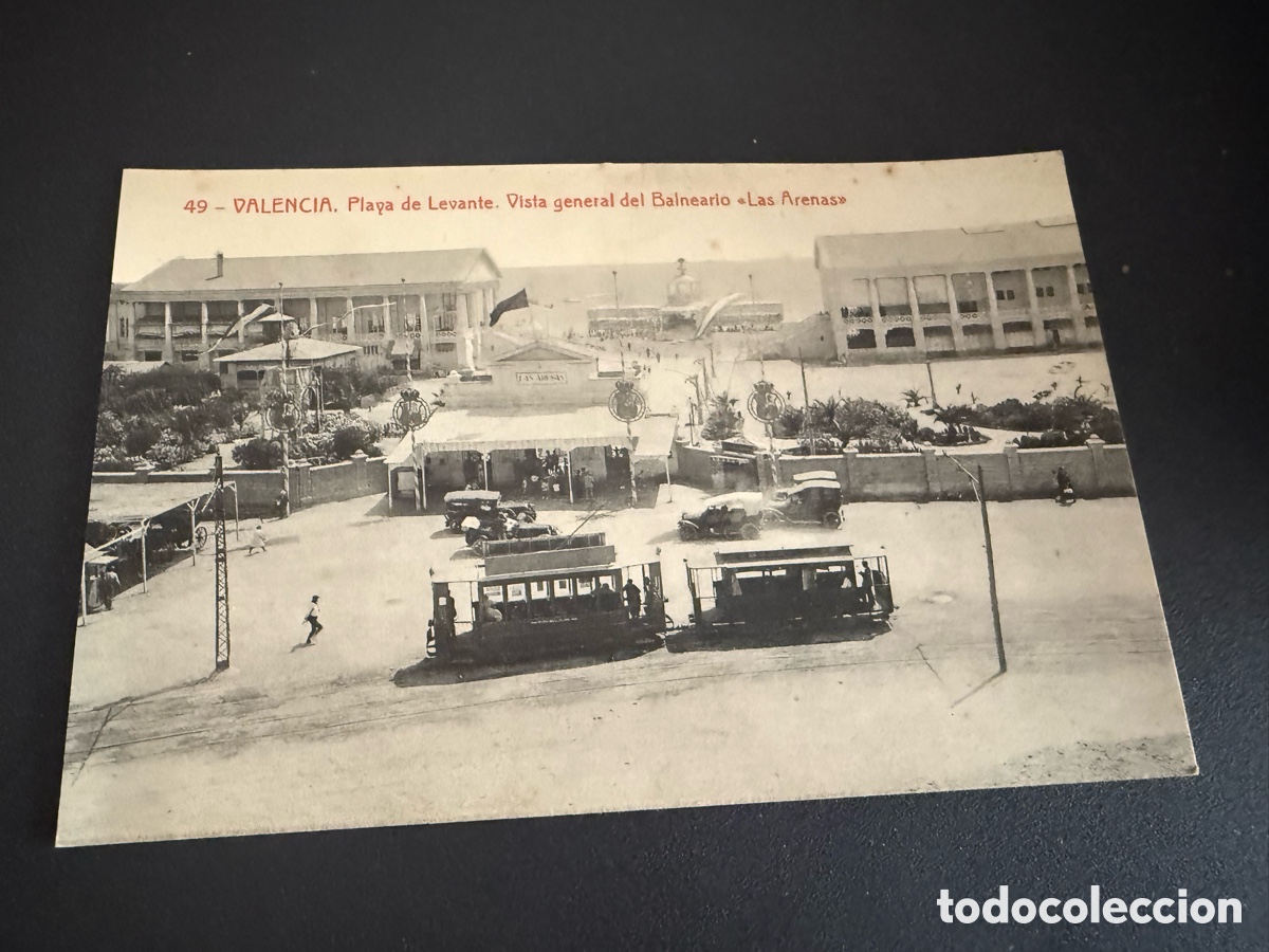 Postales: Postal Valencia. Playa de Levante. Vista general del Balneario LAS ARENAS. TRANVIAS