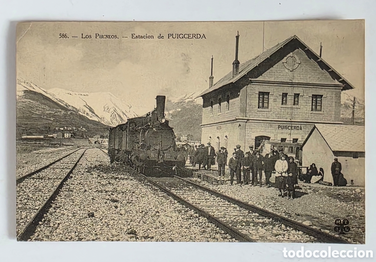 Cartoline: Antigua Postal Fotogr&aacute;fica Estaci&oacute;n Tren Puigcerd&agrave; Pirineos - Locomotora Ferrocarril