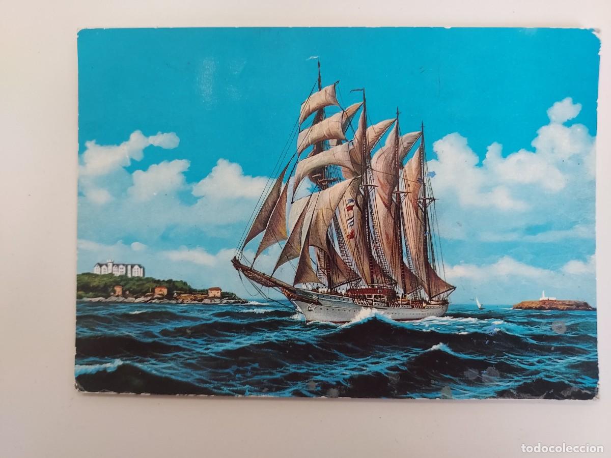 Postales: POSTAL BARCO. BUQUE ESCUELA JUAN SEBASTIAN ELCANO ENTRANDO PUERTO SANTANDER. 1969. ESCRITA