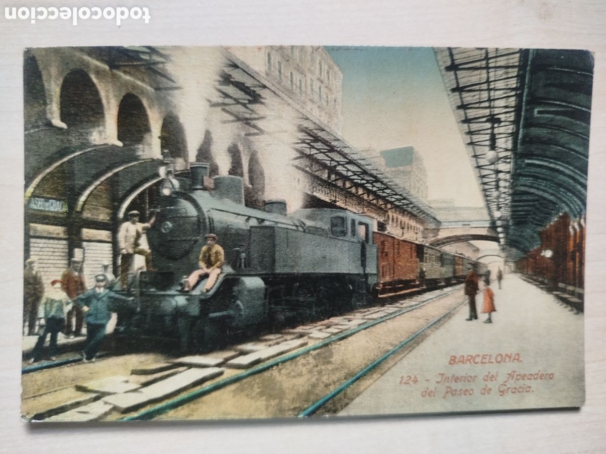 Postales: Postal Antigua Barcelona - Apeadero Paseo de Gracia Tren - Ed. Venini - Coloreada