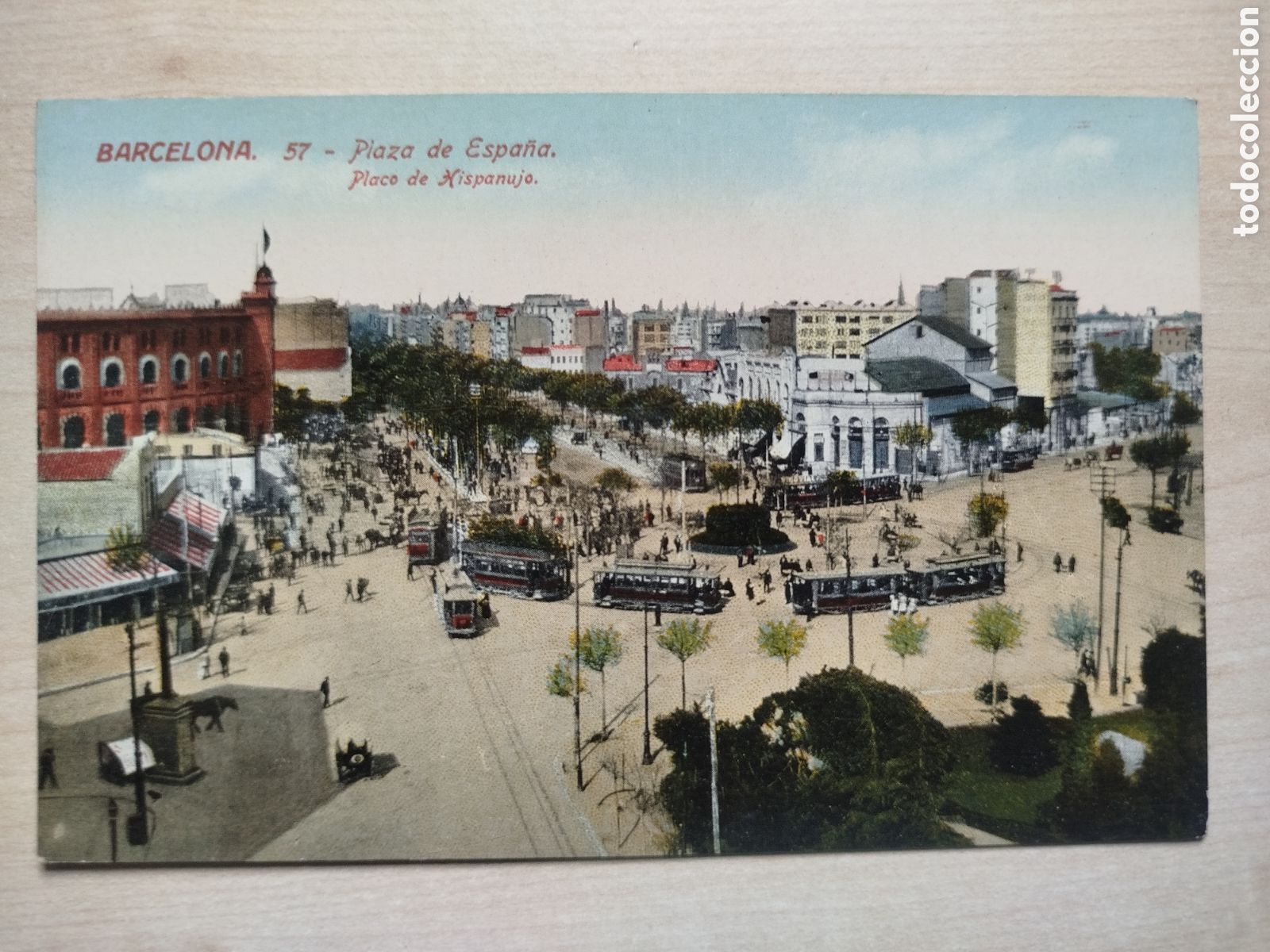 Postales: Postal Antigua Barcelona - Plaza de Espa&ntilde;a Tranv&iacute;as - Ed. Venini - Coloreada