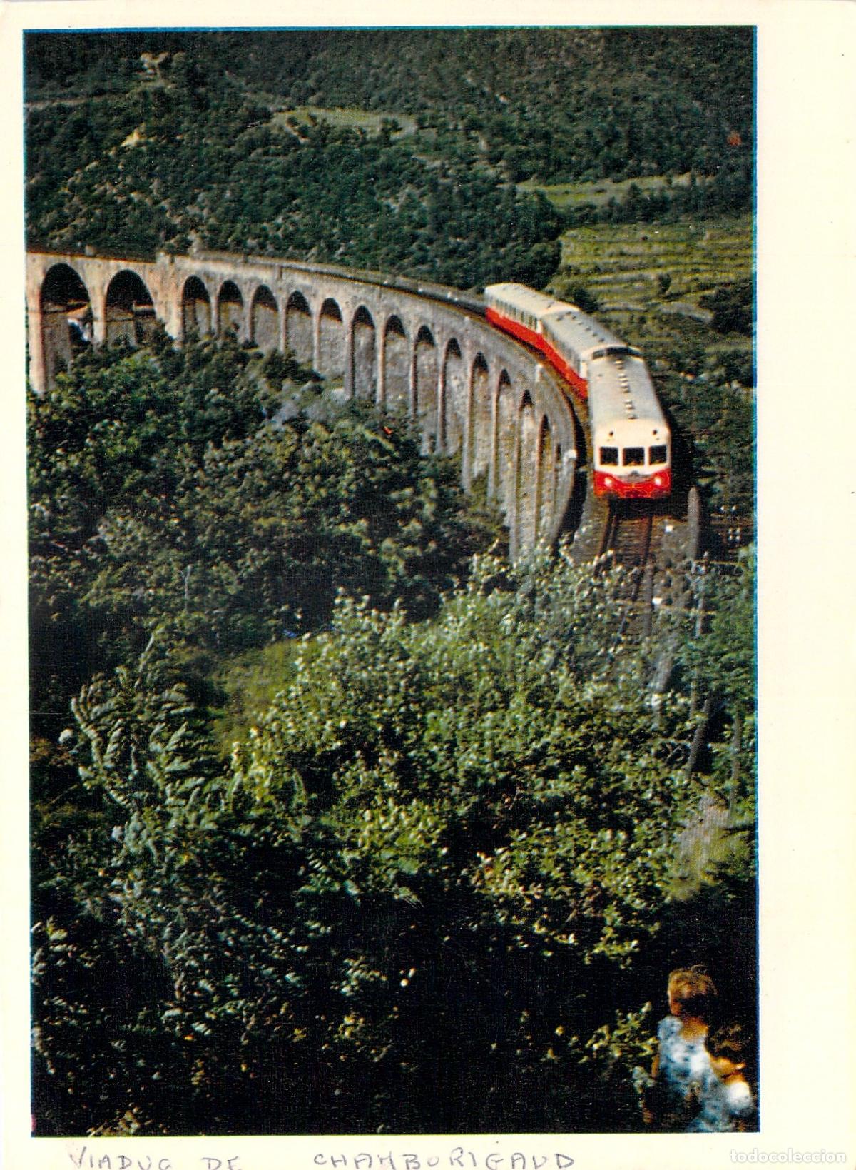 Postales: Postal del tren cruzando el viaducto de Chamborigaud en Francia