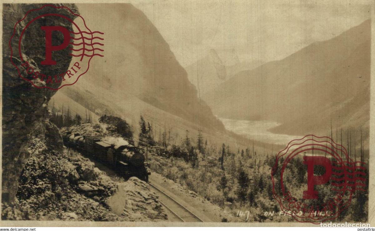 Postkarten: CANADA RPPC CANADIAN PACIFIC ROCKIES BYRON HARMON BANFF ON FIELD HILL TRAIN TREN CHEMIN DE FER RAI