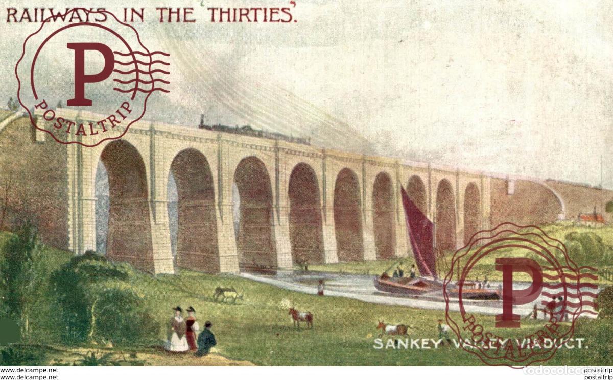 Postales: Railways in the Thirties. Sankey Valley Viaduct. Train, Tren.