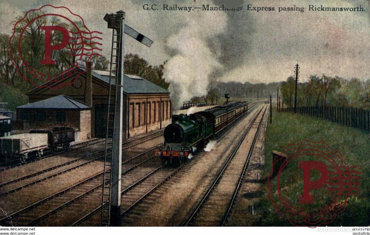Postales: G.C. Railway- Manchester Express passing Rickmansworth. Train, Tren.