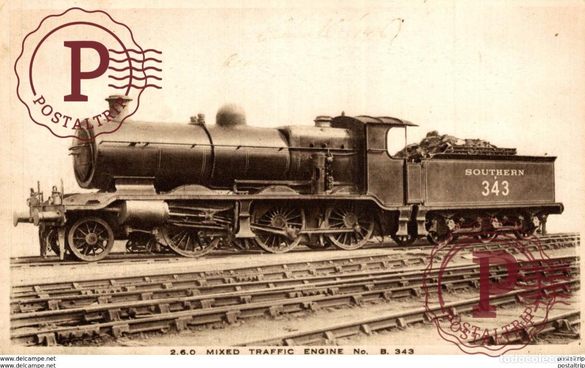 Postcards: Southern 343. Mixed Traffic Engine. Train, Tren.