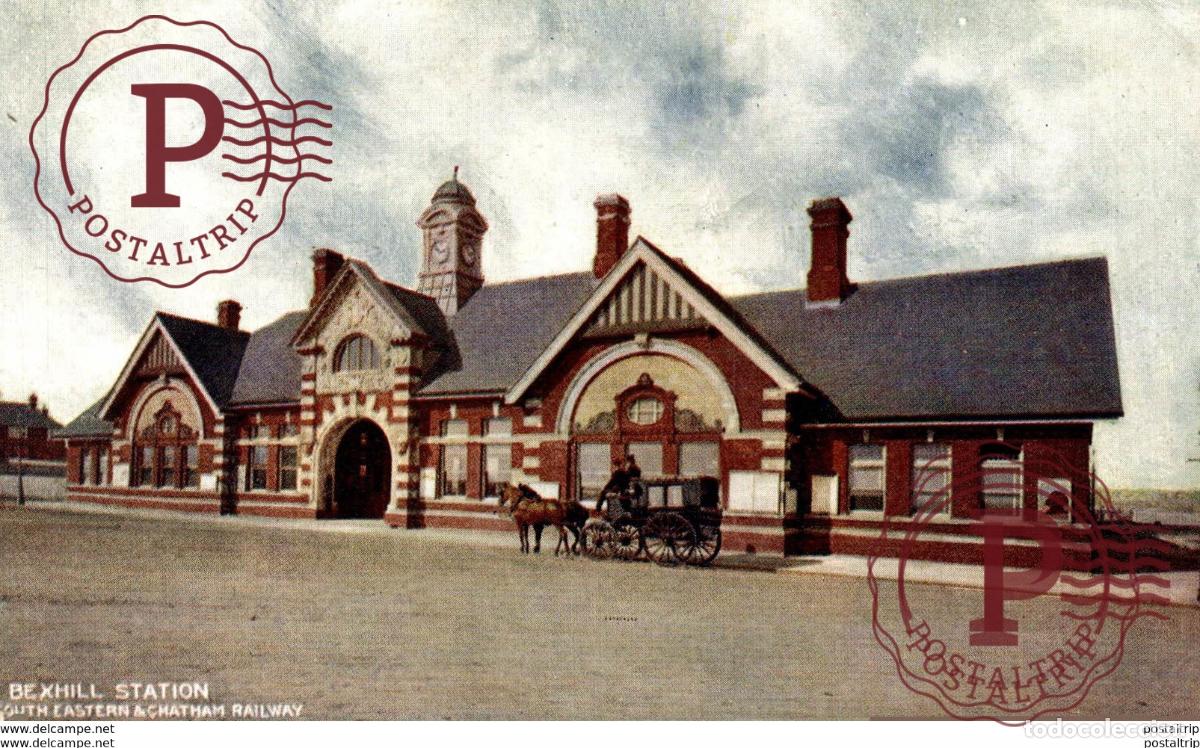 Postcards: Bexhill Station, South Eastern & Chatham Railway. Train, Tren.