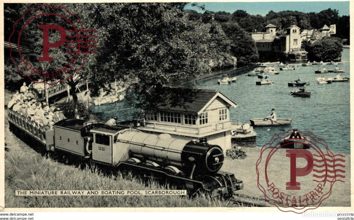 Cartoline: The Miniature Railway and Boating Pool, Scarborough. Train, Tren.