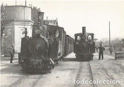Postales: POSTAL A COLOR N&ordm; 4019 LOCOMOTORA DE VAPOR N&ordm; 6 Y N&ordm; 1 F C SANT FELIU GIRONA ESTACION LLAGOSTERA 19