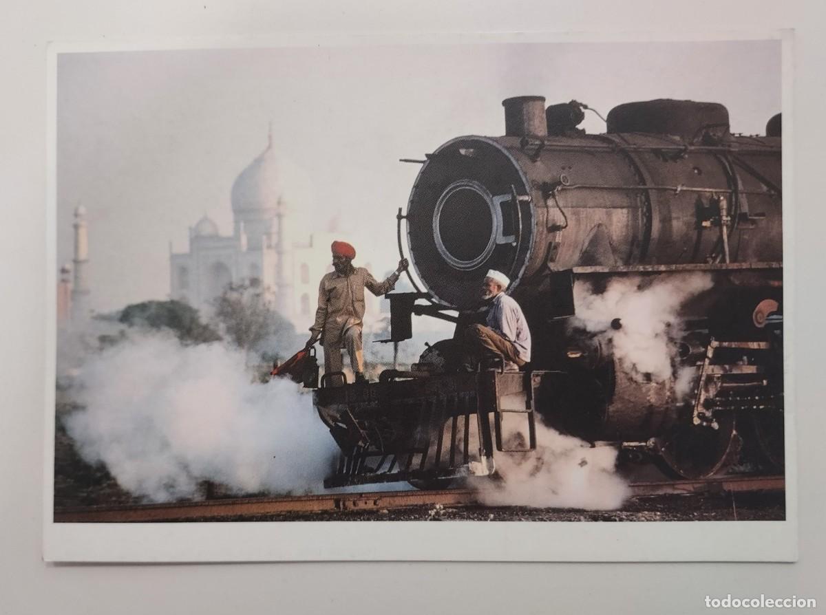 Postales: POSTAL TREN FOTOGRAFIA STEVE McCURRY, Taj and Train en Agra (India). Exposici&oacute;n Galeria Efti Madrid