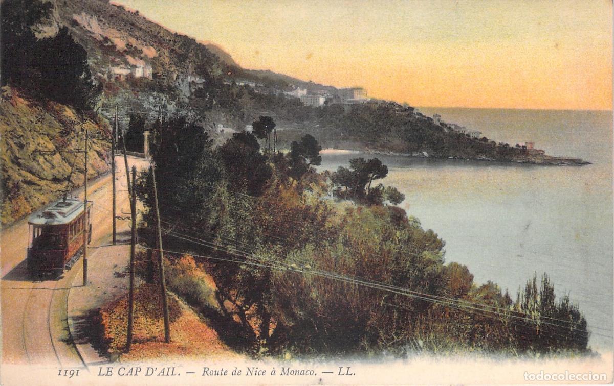 Cartoline: Postal de Cap d'Ail con Tranv&iacute;a en la Costa Francesa