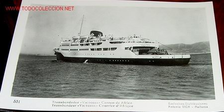 Postcards: ANTIGUA POSTAL DE EL  TRASBORDADOR VICTORIA, CORREO DE AFRICA