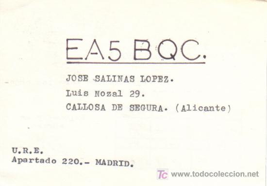 Postkarten: TARJETA QSL RADIOAFICIONADO 1980 -  CALLOSA DE SEGURA, ALICANTE