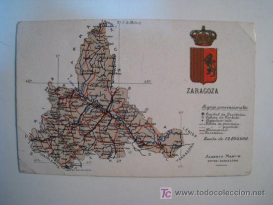 Postales: ZARAGOZA (ANTONIO MARTIN 48). POSTAL MAPA Y ESCUDO - Foto 1