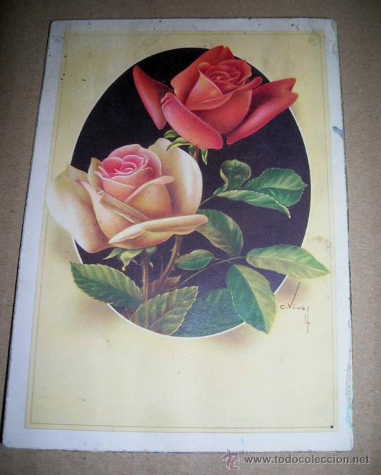 Postales: Antigua tarjeta postal con 2 rosas. Escrita en el a&ntilde;o 1958, sin sello.