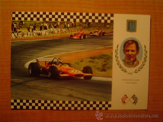 Postales: POSTAL  BRUCE MAC LAREN NUEVA ZELAND  N&ordm; 16 SERIE GRAN PRIX  MAC LAREN F1 MOTOR FORD SIN CIRCULAR