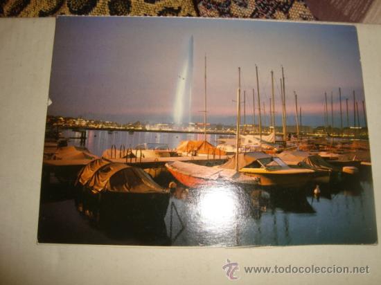Postkarten: postal schweiz-suisse switzerland, geneve le soir, les quais et le jet d&acute;eau 130 m