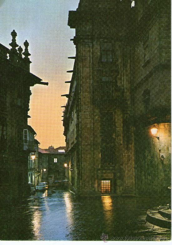 Postais: postal de santiago de compostela - calle de sonseca . nocturna -