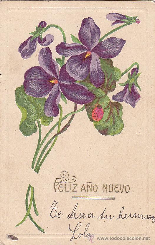 Postais: FELIZ A&Ntilde;O NUEVO (CIRCA 1900): BONITA Y RARA POSTAL DE FLORES FRANQUEADA ALFONSO XIII CADETE A CUBA.