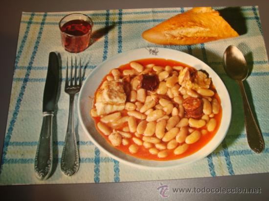 Postales: postal platos tipicos de espa&ntilde;a fabada asturiana escrita a&ntilde;o 66