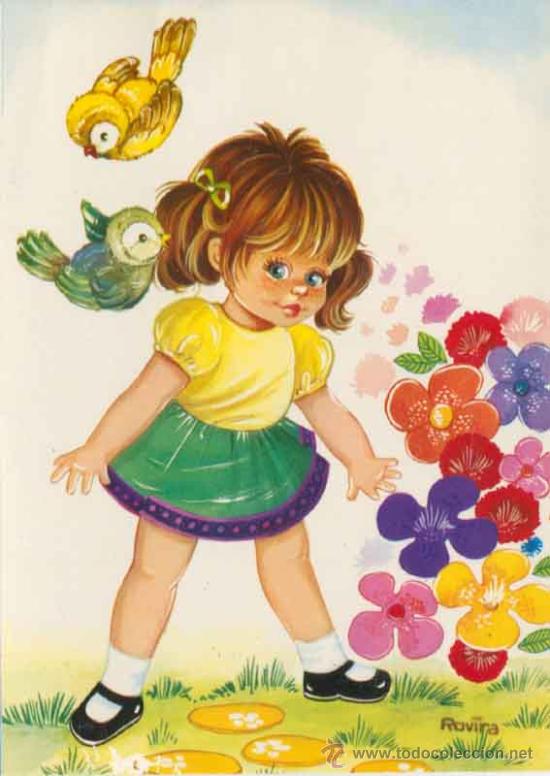 Postales: Postal infantil ni&ntilde;a con pajaritos - coleccion Perla - Foto 1