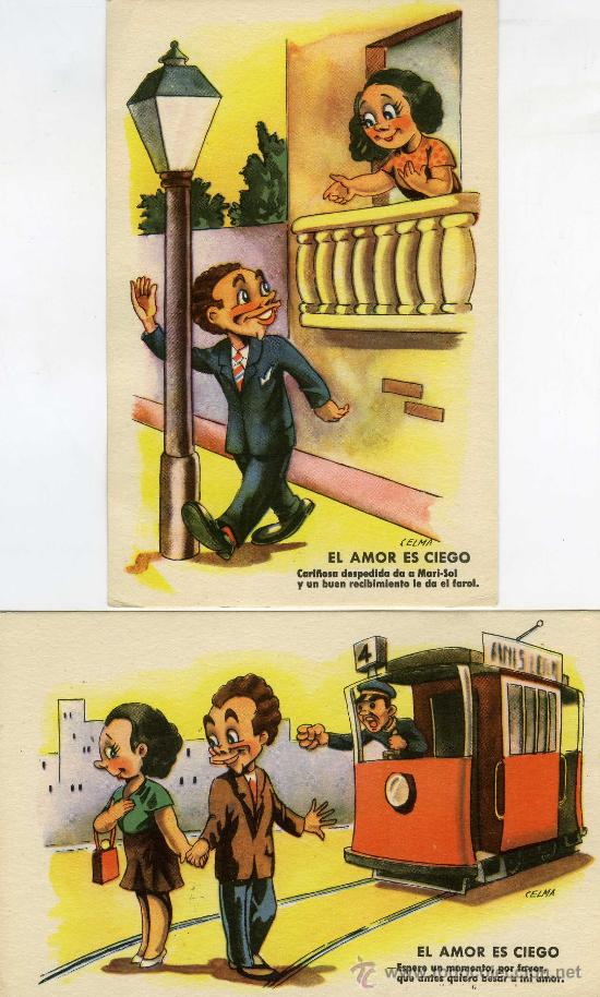 Postales: Lote 2 postales &rdquo;El amor es ciego&rdquo;. Dibujos de Celma - Foto 1