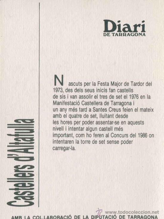 Postales: Castellers d&acute;Altafulla - postal castells diari de Tarragona - Foto 2