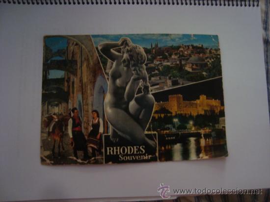Postkarten: antigua postal , a&ntilde;os 60s rhodes souvenir, algo deteriorada