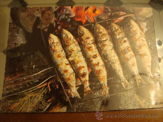 Postcards: ANTIGUA POSTAL A&Ntilde;OS 60S PLATO TIPICO DE ESPA&Ntilde;A SARDINA A LA BRASA,