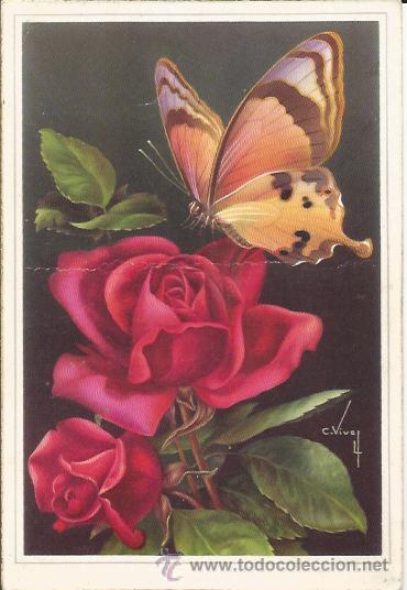 Postales: :::: PH692 - POSTAL - MARIPOSA SOBRE UNA ROSA - Foto 1