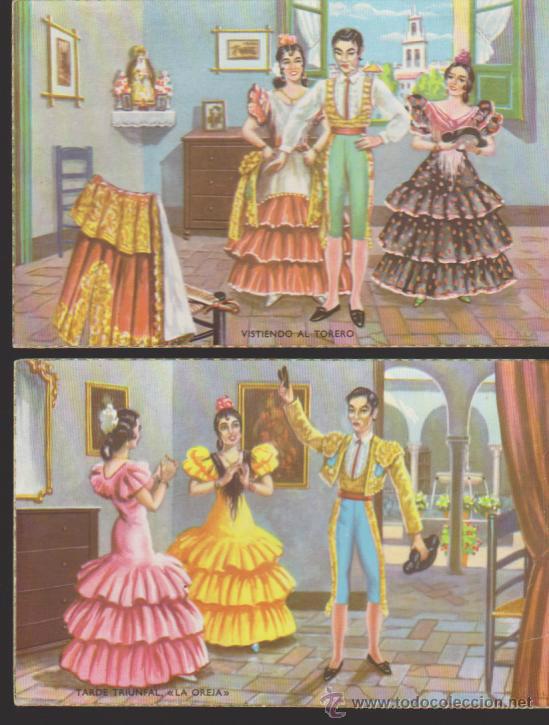 Cartes Postales: Lote de 2 postales: Vistiendo al torero y Tarde Triunfal &rdquo;la Oreja&rdquo;.