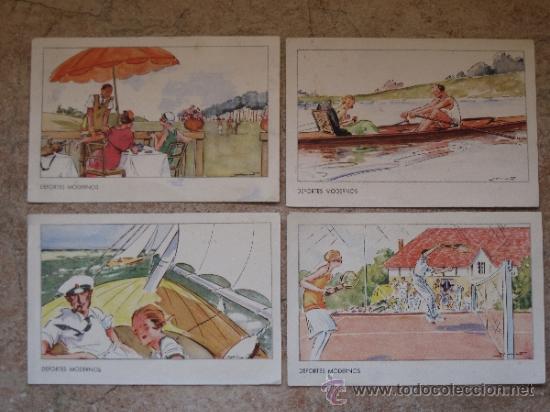 Postales: LOTE DE 4 TARJETAS POSTALES ANTIGUAS. DEPORTES MODERNOS - SIN CIRCULAR.