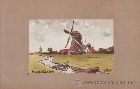 Cartoline: PAISAJE CON MOLINO DE VIENTO. Monnikkendam.
