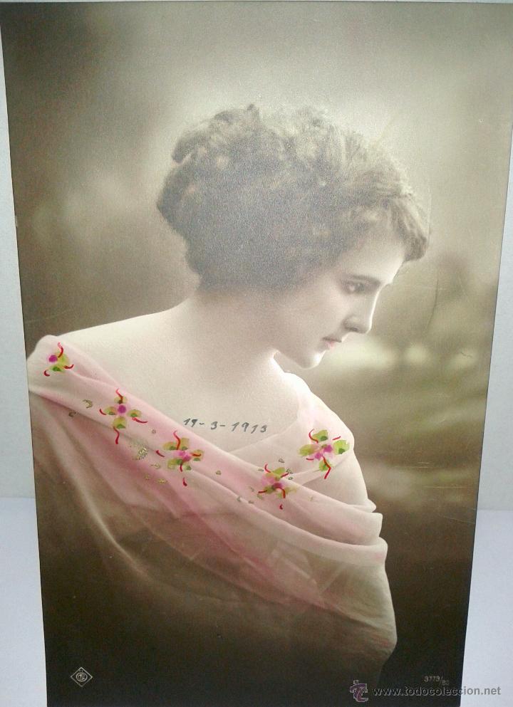 Postcards: PRECIOSA POSTAL ANTIGUA DE MUJER A COLOR DEL A&Ntilde;O 1913