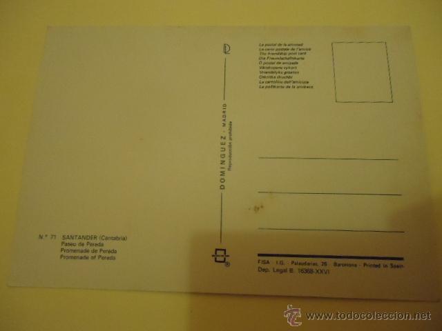 Postales: antigua postal SANTANDER CANTABRIA PASEO DE PEREDA - Foto 2