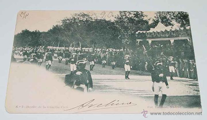 Postais: ANTIGUA POSTAL DEL DESFILE DE LAS FIESTAS REALES 1902 - GUARDIA CIVIL - N&ordm; 7 - MONARQUIA - FOT. LAUR