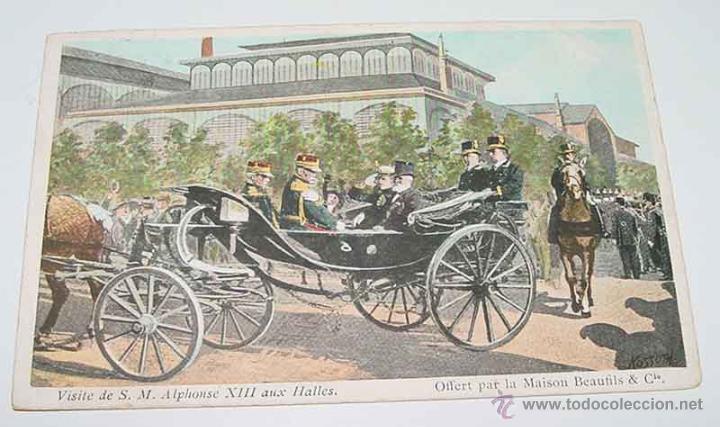Postais: ANTIGUA POSTAL DE ALFONSO XIII EN AUX HALLES (1905) - CIRCULADA Y DIVIDIDA