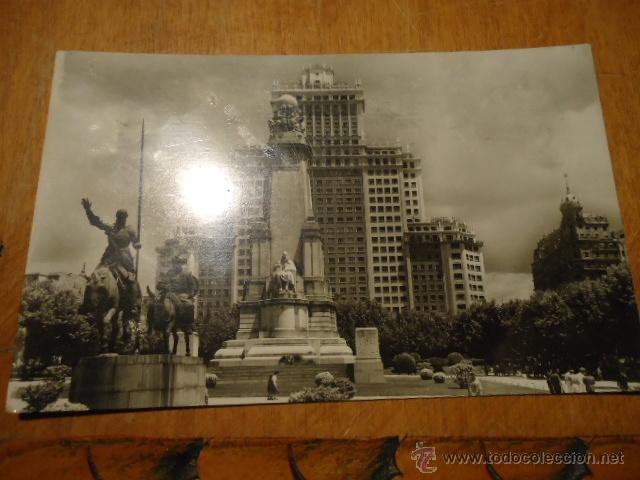 Postales: antigua postal  n 39 madrid monumento a cervantes y edificio espa&ntilde;a - Foto 1