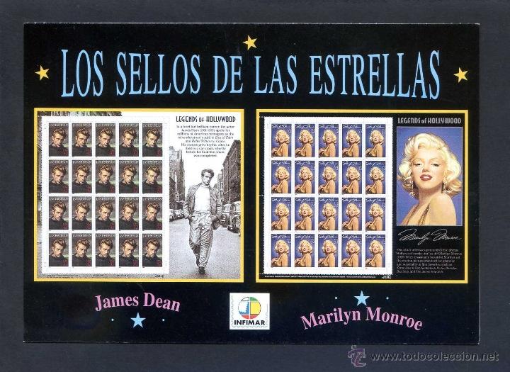 Postales: Espa&ntilde;a. *Los sellos de las estrellas... James Dean - Marilyn Monroe* Ed. Infimar. Nueva. - Foto 1