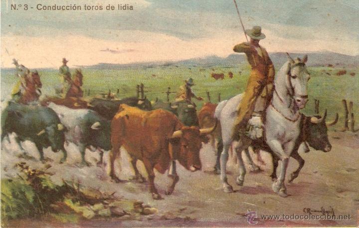 Postales: POSTAL ANTIGUA CONDUCCI&Oacute;N TOROS DE LIDIA - Foto 1