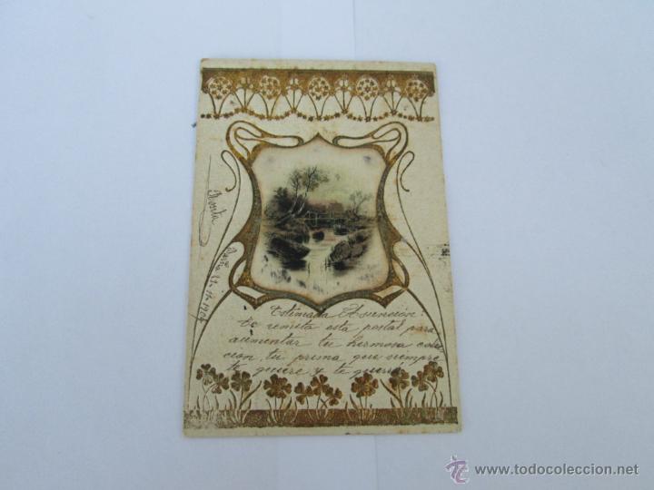 Postales: POSTAL MODERNISTA - ESCRITA 1904 - CON SELLO - CIRCULADA - RELIEVE CON DORADOS Y SEDA